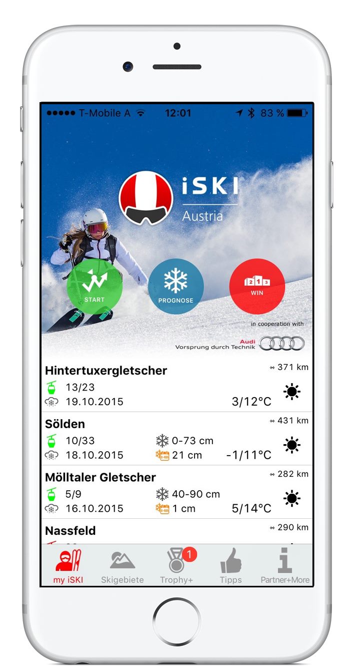 Home-Screen der iSKI-App