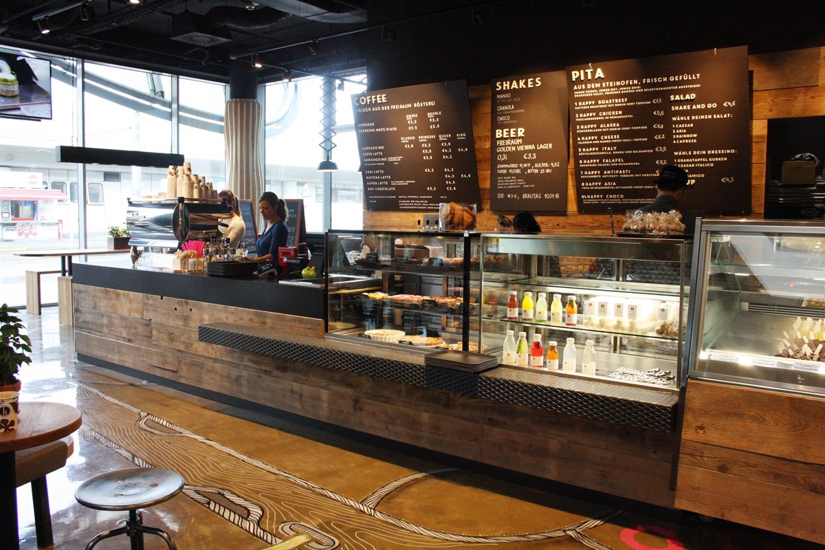 In bester Lage beim Haupteingang: Der neue freiraum coffeeshop im Donau Zentrum