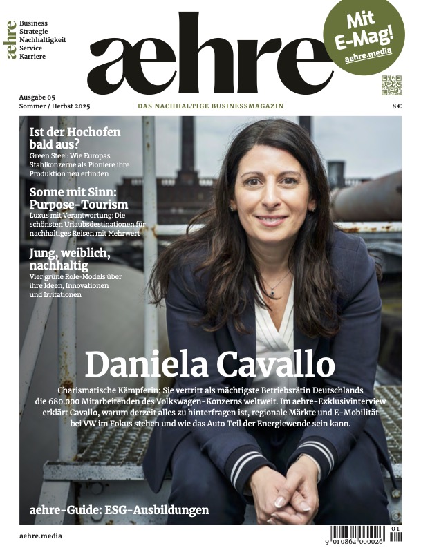 VW-Betriebsratschefin Daniela Cavallo am Cover des aehre-Magazins (Juni 2025)